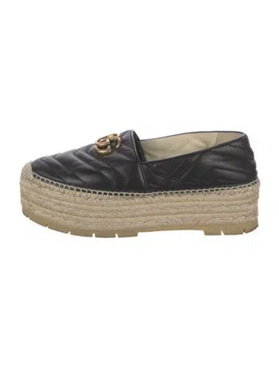 Pre-owned Gucci Quilted Pattern Leather Espadrilles In Black