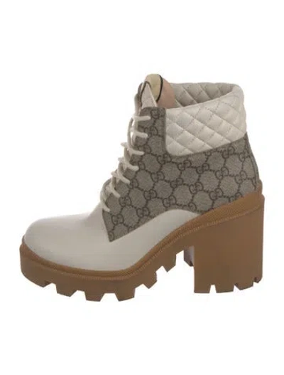 Pre-owned Gucci Quilted Pattern Leather Lace-up Boots In Neutral