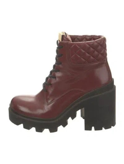Pre-owned Gucci Quilted Pattern Leather Rain Boots In Burgundy