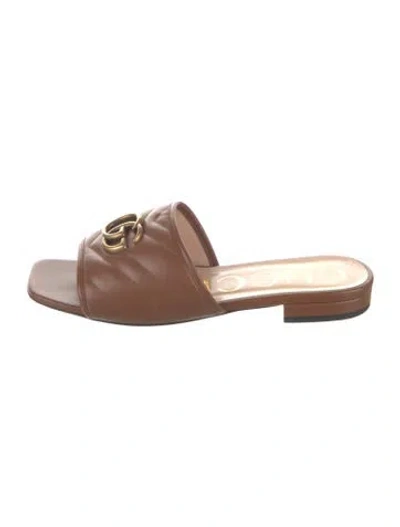 Pre-owned Gucci Quilted Pattern Leather Slides In Brown