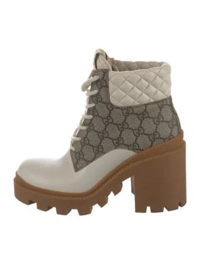 Pre-owned Gucci Quilted Pattern Leather Snow Boots In Neutral
