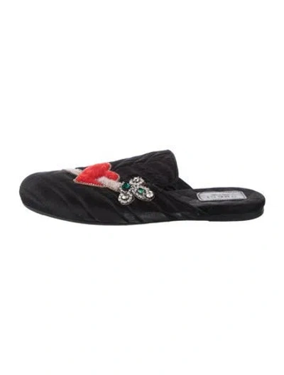 Pre-owned Gucci Quilted Pattern Satin Slippers In Black
