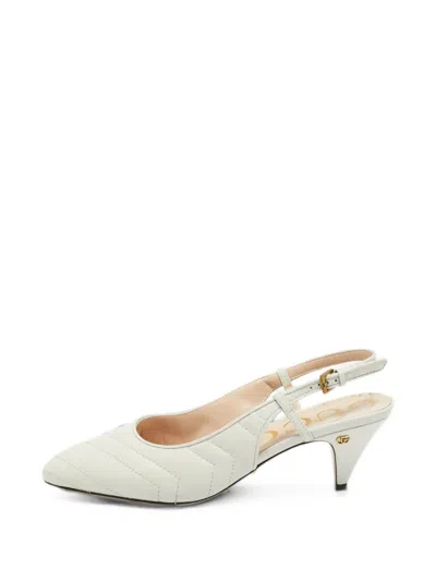 Pre-owned Gucci Quilted Slingback Pumps In White