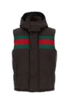 Gucci Dark Brown Gg Polyester Blend Sleeveless Down Jacket In Brown