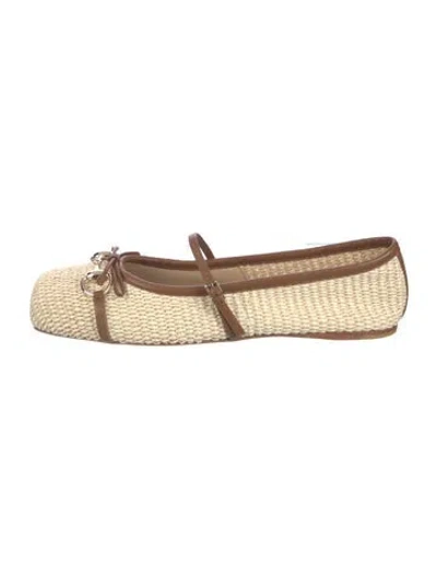 Pre-owned Gucci Raffia Colorblock Pattern Mary Jane Flats In Gold