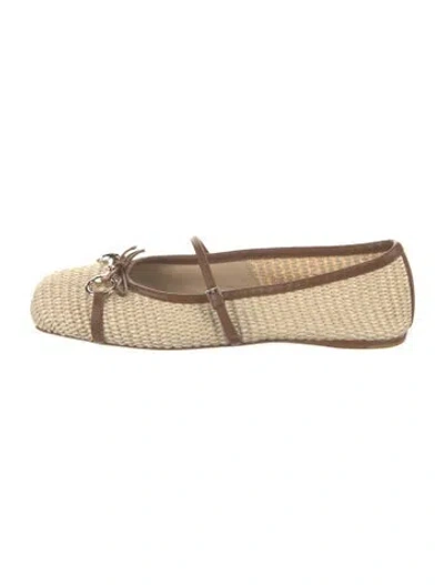 Pre-owned Gucci Raffia Colorblock Pattern Mary Jane Flats In Neutral