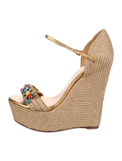Pre-owned Gucci Raffia Crystal Embellishments Espadrilles