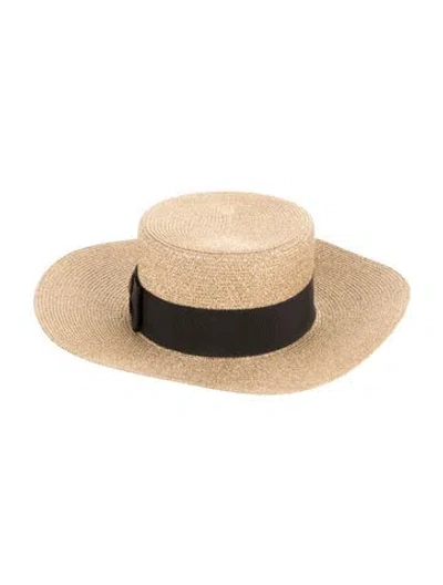 Pre-owned Gucci Raffia Fedora Hat In Gold/metallic