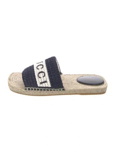 Pre-owned Gucci Raffia Graphic Print Slides In Blue/white