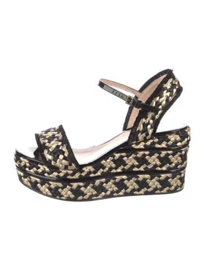 Pre-owned Gucci Raffia Houndstooth Print Espadrilles In Black