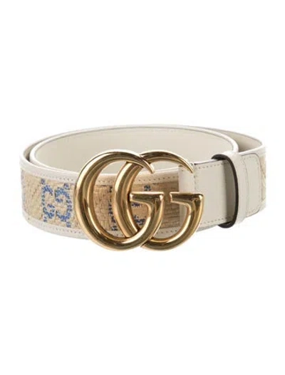 Pre-owned Gucci Raffia Leather Trim Embellishment Belt In Neutral
