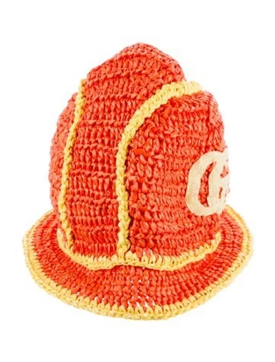 Pre-owned Gucci Raffia Logo Bucket Hat W/tags In Orange