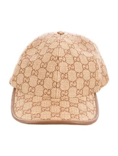 Pre-owned Gucci Raffia Logo Pattern Baseball Hat In Neutral