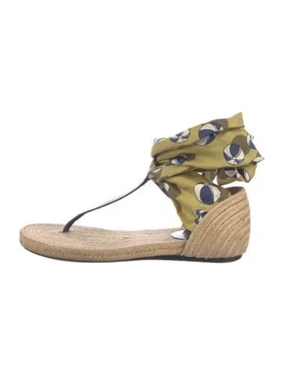 Pre-owned Gucci Raffia Printed Espadrilles In Green