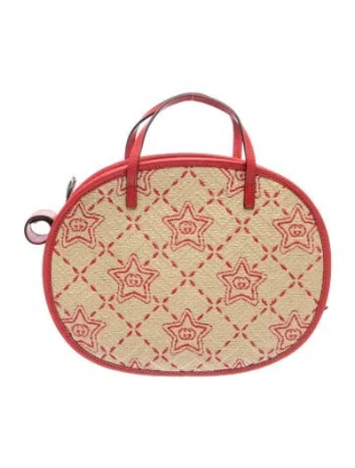 Pre-owned Gucci Kids' Raffia Raffia Snail Star Gg Top Handle Bag Small In Neutrals
