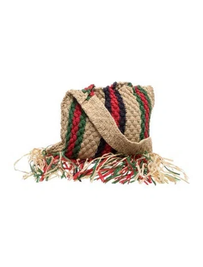 Pre-owned Gucci Raffia Raffia Web Tote In Neutral