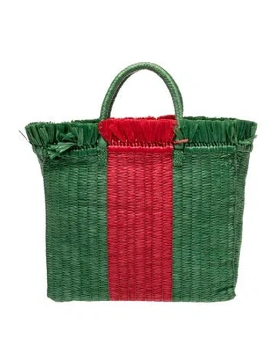 Pre-owned Gucci Raffia Tote In Green
