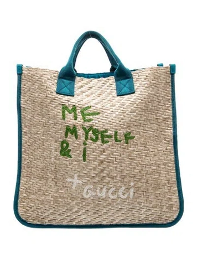 Pre-owned Gucci Raffia Tote In Neutrals