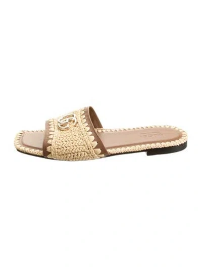 Pre-owned Gucci Raffia Whipstitch Trim Slides
