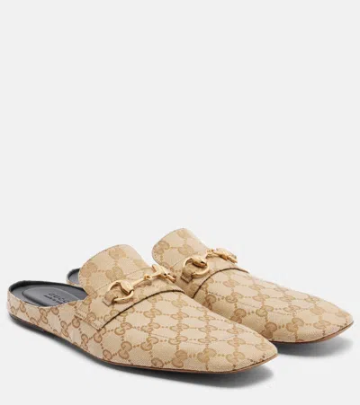 Gucci Ragazzo Gg Canvas Mules In Sand