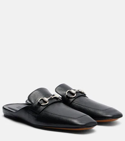 Gucci Ragazzo Square Toe Mules Metallic Hardware In Black