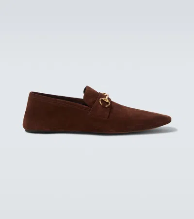 Gucci Ragazzo Horsebit Suede Loafers In Brown