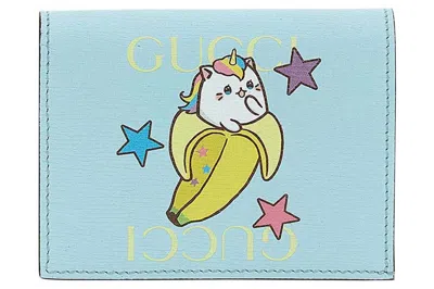 Pre-owned Gucci Rainbow And Stars Banana Print Card Case Blue