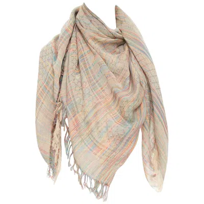 Pre-owned Gucci Rainbow Cotton Yarn Gg Monogram Jacquard Fringed Large Scarf In Sand