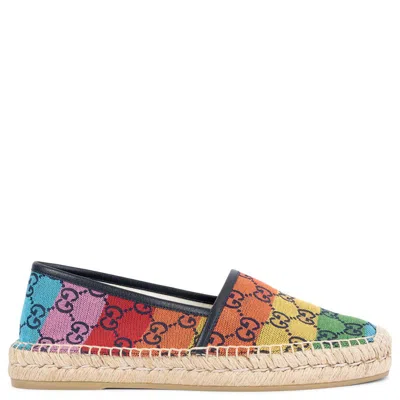 Pre-owned Gucci Rainbow Pilar Gg Supreme Canvas Espadrilles Flats Shoes 39 In Sand