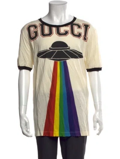 Pre-owned Gucci Rainbow Ufo Dragon Graphic Print T-shirt In Neutral
