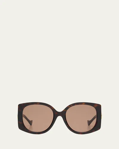 Gucci Raised Interlocking Gg Acetate Butterfly Sunglasses In Brown