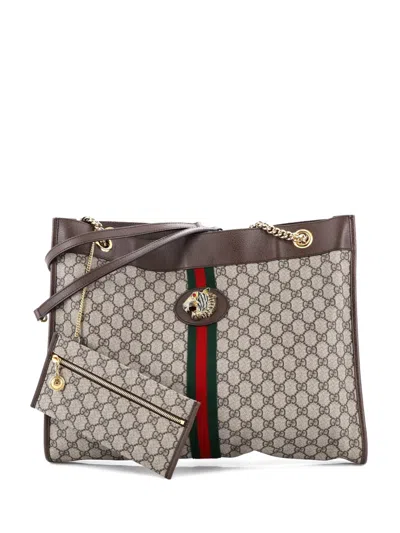 Pre-owned Gucci Rajah Chain Gg Coated Canvas Large Tote Bag In Brown