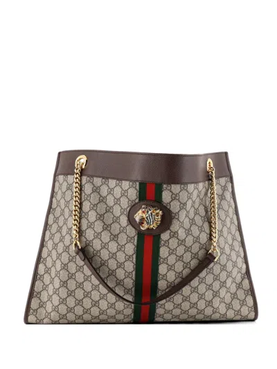 Pre-owned Gucci Rajah Chain Gg Coated Canvas Large Tote Bag In Brown