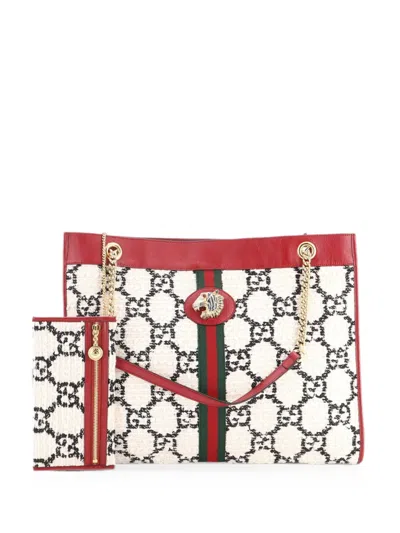 Pre-owned Gucci Rajah Chain Gg Tweed Large Tote Bag In Multicolour