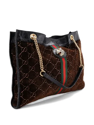 Pre-owned Gucci Rajah Chain Gg Velvet Large Tote Bag In Brown