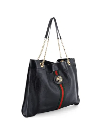 Pre-owned Gucci Rajah Chain Leather Large Tote Bag In Black