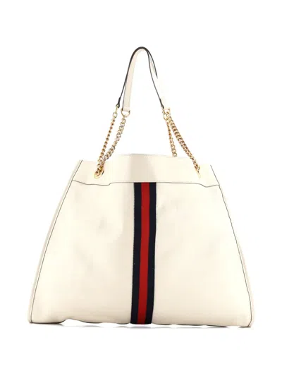 Pre-owned Gucci Rajah Chain Leather Large Tote Bag In Neutral