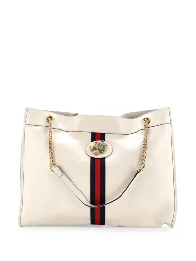 Pre-owned Gucci Rajah Chain Leather Large Tote Bag In Neutrals