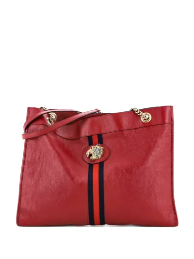 Pre-owned Gucci Rajah Chain Leather Large Tote Bag In Red