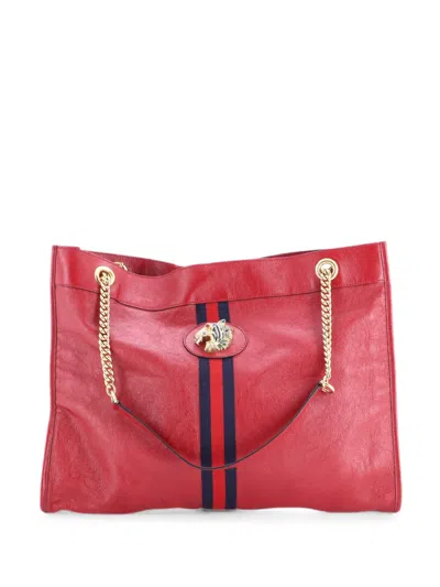 Pre-owned Gucci Rajah Chain Leather Large Tote Bag In Red