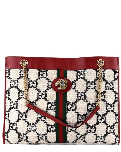 Pre-owned Gucci Rajah Chain Tote Gg Tweed Large (authentic Pre-loved)