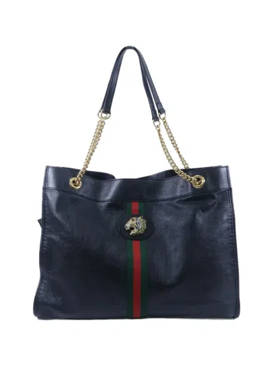 Pre-owned Gucci Rajah Chain-strap Calfskin Tote Bag In Black