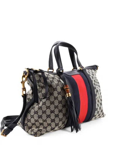 Pre-owned Gucci Rania Convertible Top Handle Bag Web Gg Canvas Medium Tote Bag In Blue