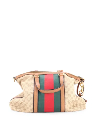 Pre-owned Gucci Rania Convertible Top Handle Bag Web Gg Canvas Medium Tote Bag In Brown