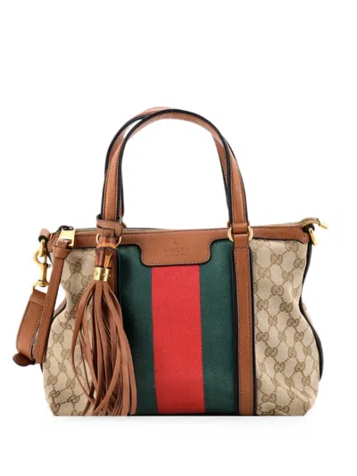 Pre-owned Gucci Rania Convertible Top Handle Bag Web Gg Canvas Small Satchel In Brown