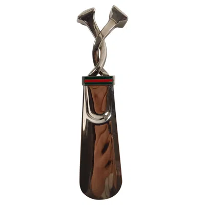 Pre-owned Gucci Rare 70s  Shoehorn In Silver Plated Metal And Red & Green Enamel Stripes