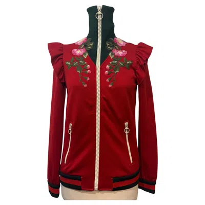 Pre-owned Gucci Rare And Limited  Embroidered Jacket It 40 In Red