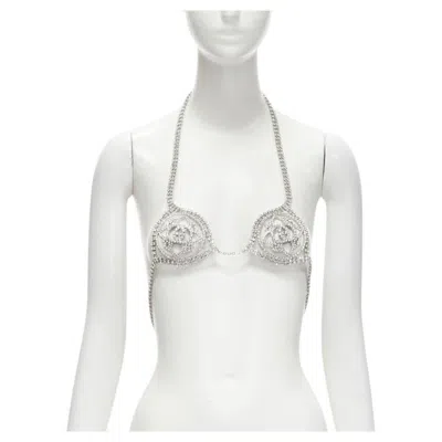 Pre-owned Gucci Rare  Alessandro Michele 2019 Runway Gg Rhinestone Crystals Showgirl Bra In Gray