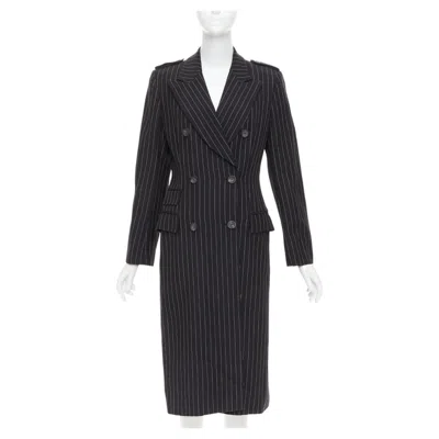Pre-owned Gucci Rare  Tom Ford 1996 Vintage Runway Black Wool Pinstripe Overcoat It42 M
