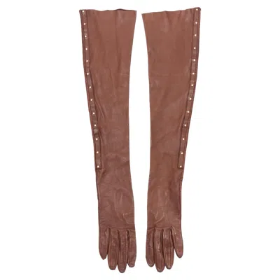 Pre-owned Gucci Rare  Tom Ford Runway Vintage Tan Brown Gold Studs Leather Opera Gloves